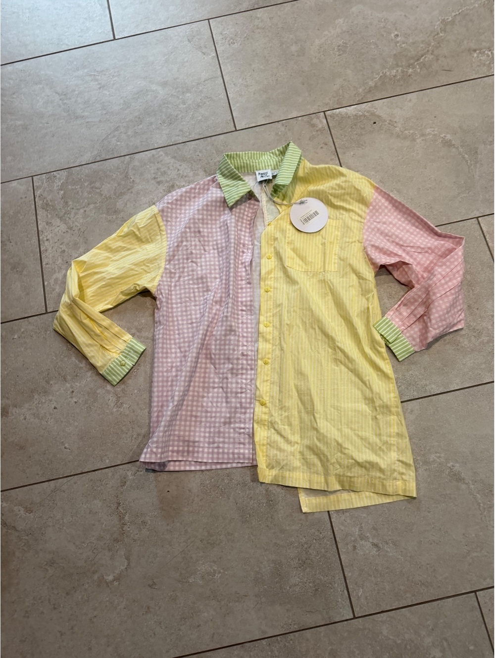 NWT Princess Polly Benjamin striped gingham spliced pastel button down US 4 s/m